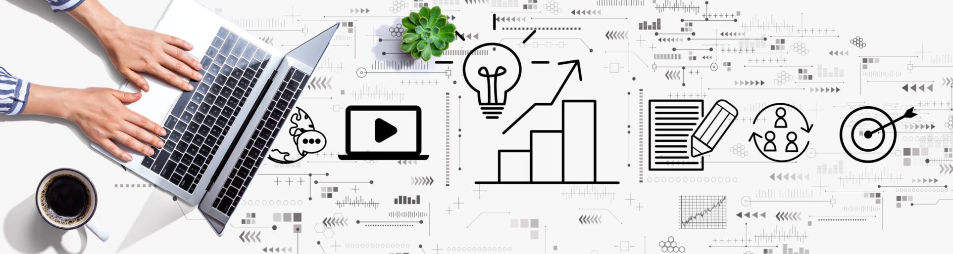 Content marketing concept with person using a laptop